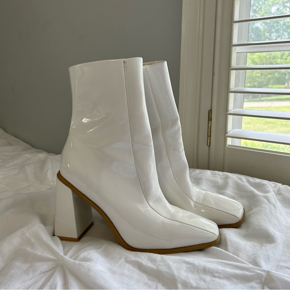 Patent Faux Leather White Boots